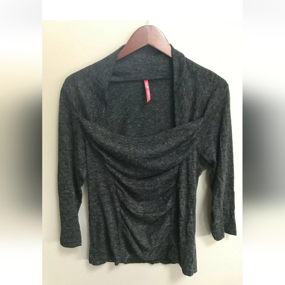 Ruby Ribbon Womens Gray Sweater Top: Size Small, Grey, Ruched, 3/4 Sleev…